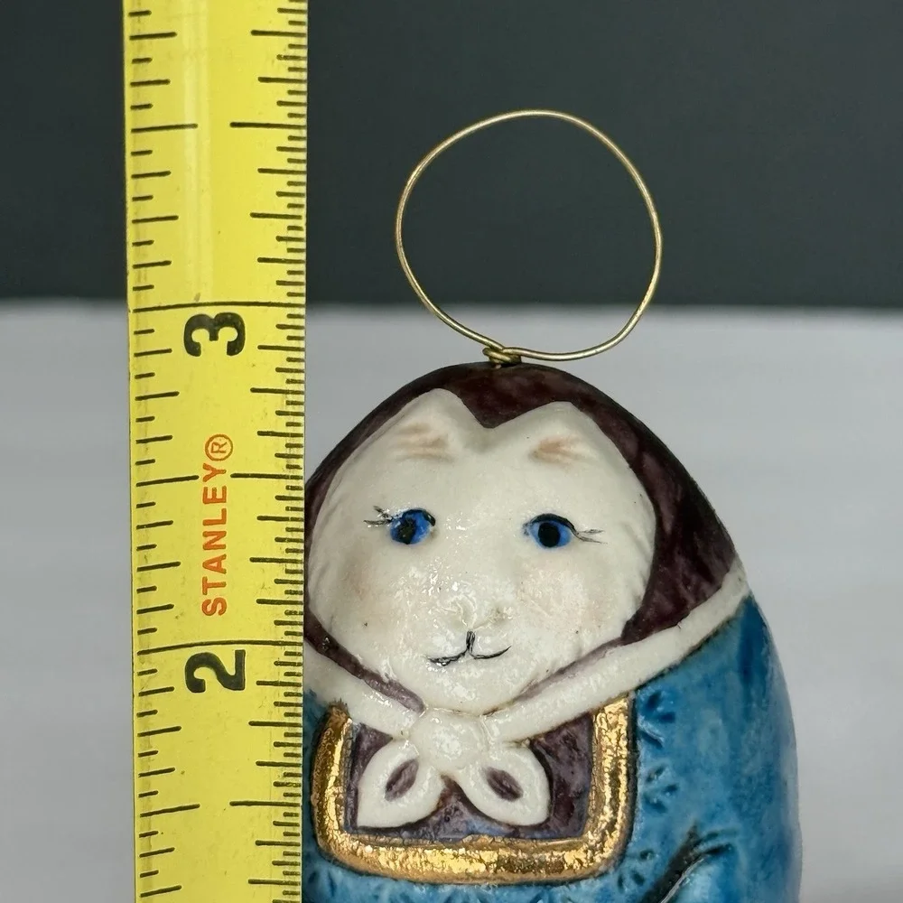VTG 1980 Salamander Pottery Cat w/Teddy Bear Ceramic Bell Ornament Hand Painted